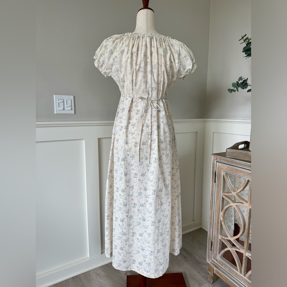 Worth Collective Marley Floral Print Cottage Midi Dress Ivory Blue Sz M - Picture 3 of 14